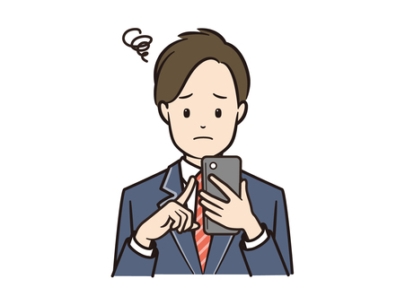 スマホ操作に困惑するブレザー男子学生 スマホ,スマートフォン,携帯電話,学生,高校生,生徒,男子,モバイル,アプリ,snsのイラスト素材