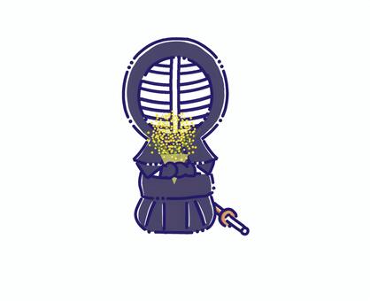 花束を持つ剣士 剣道,kendo,剣士,花束,ミモザ,竹刀,かわいいのイラスト素材