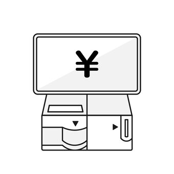 ディスプレイ付き自動釣銭機 自動釣銭機,シンプル,posレジ,セルフレジ,キャッシュレジスター,ディスプレイ,円マークのイラスト素材