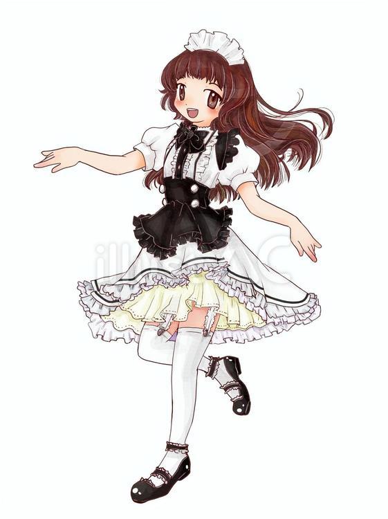 メイド風エプロンドレス 女の子,水彩,アニメタッチのイラスト素材