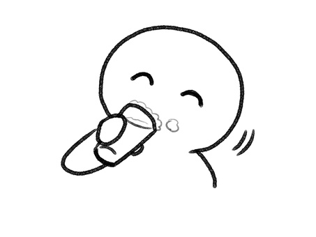ビールを飲む棒人間線画 棒人間,人物,飲む,ビール,お酒,手描き,落書き,表情,黒,シンプルのイラスト素材