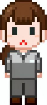 ドット絵のグレー服の女性従業員です。 ドット絵,制服,シンプル,ジャケット,従業員,オフィス,勤務,現場,ワークスタイル,ビジネスウェアのイラスト素材