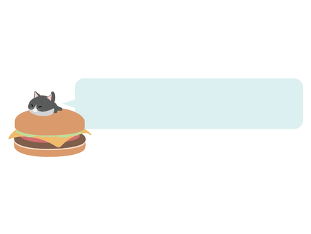 ハンバーガーとはちわれ猫（横長吹き出し） ハンバーガー,猫,はちわれ,動物,かわいい,ファストフード,吹き出しのイラスト素材