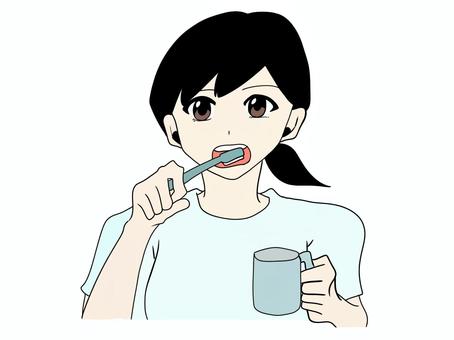 歯磨きする女の子のイラスト 人物,女の子,歯磨き,手描き,かわいいのイラスト素材