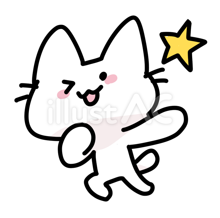 ゆるいネコのウインク ネコ,キャラクター,手描きのイラスト素材