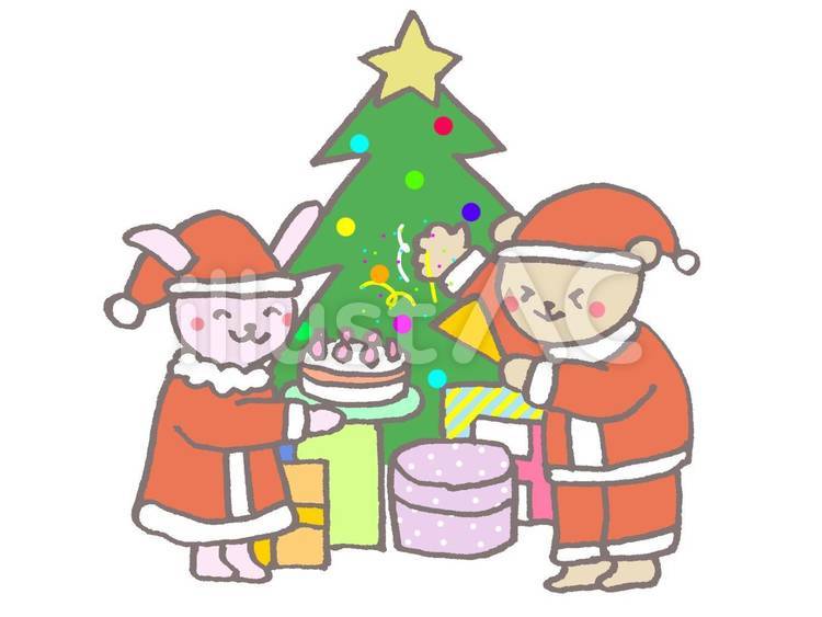 クリスマスを祝うウサギとクマ クリスマス,ウサギ,クマのイラスト素材