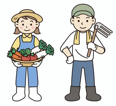 農家の夫婦 農家,農業,生産者,収穫,野菜,夫婦,若者,トマト,大根,ニンジンのイラスト素材
