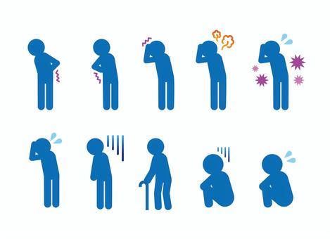 悲しい人 棒人間,人型,シルエット,痛み,辛い,病気,風邪,落ち込む,杖,悩むのイラスト素材