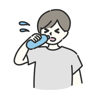 汗をかいて水を飲むひと 汗をかいて水を飲むひと 水分補給,あつい,熱中症のイラスト素材