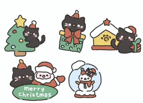 黒猫のクリスマス2 黒猫,猫,ペット,動物,キャラクター,クリスマス,ツリー,かわいい,文字,merrychristmasのイラスト素材