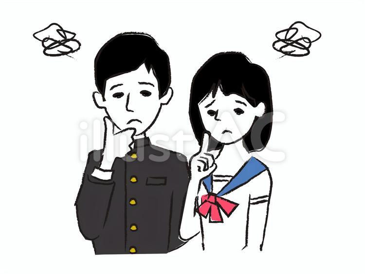 人物　学制服　がっかり　悩む男の子女の子 人物,男の子,女の子のイラスト素材
