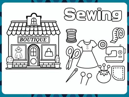 ブティック　ぬりえ ぬりえ,かわいい,ブティック,裁縫,趣味のイラスト素材