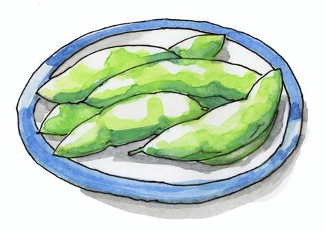 えだまめ 枝豆,えだ豆,野菜,ビール,おつまみ,肴,夏,水彩のイラスト素材