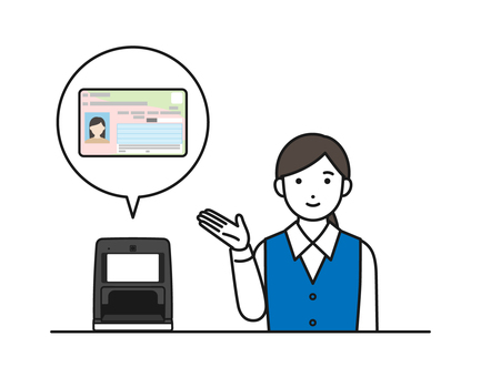 マイナンバーカードを案内する受付女性 マイナンバーカードを案内する受付女性 マイナンバーカード,保険証,受付,マイナ保険証,カードリーダー,案内,事務,女性,医療,オンライン資格確認のイラスト素材