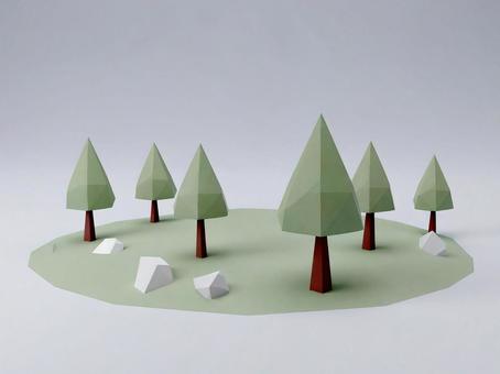 ゲーム風ポリゴンの樹木のイラスト