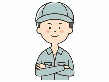 腕組みする男性作業員 腕組みする男性作業員 腕組み,どや顔,自信,自慢,男性,男,作業員,清掃員,掃除,作業着のイラスト素材