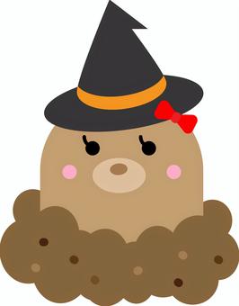 ハロウィンもぐらの女の子 もぐら,帽子,魔女,ハロウィン,シンプル,仮装,かわいい,女の子のイラスト素材
