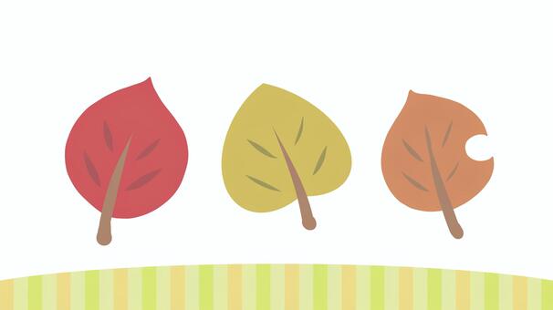 手書き風の秋の葉っぱアイコンセット 秋,葉,葉っぱ,落ち葉,枯れ葉,紅葉,木の葉,虫食い,植物,自然のイラスト素材