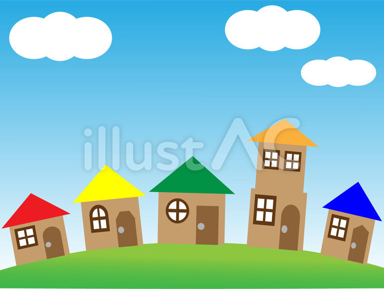 おうち　青空背景 1階,平屋建て,2階建てのイラスト素材