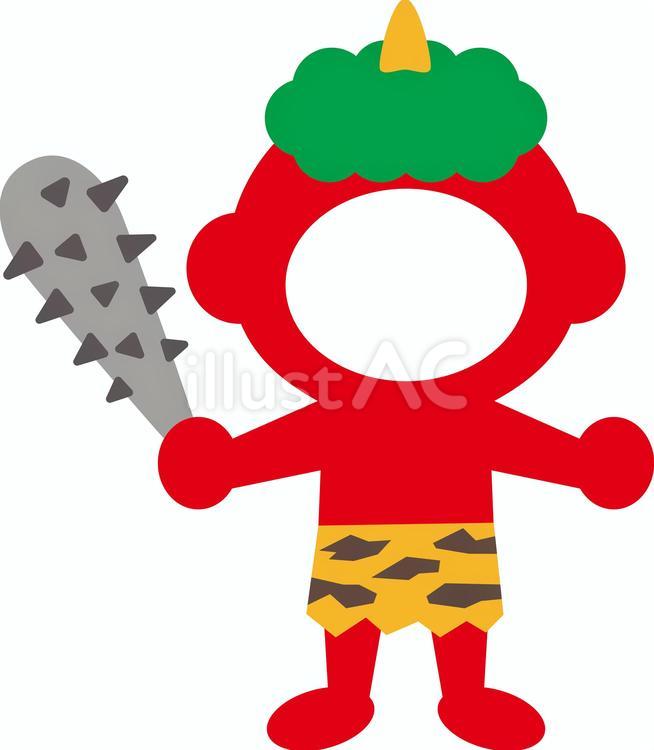 顔ハメこん棒を持った赤鬼 節分,鬼,赤のイラスト素材