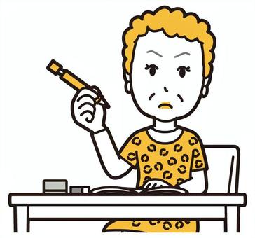  大阪のおばちゃん(黄)-067-バスト 勉強,おばちゃん,大阪,ヒョウ柄,おばはん,中年,女性,関西,派手,おばさんのイラスト素材