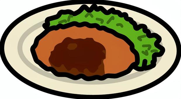 アイボリーの皿のコロッケです。 コロッケ,シンプル,揚げ物,ソース,惣菜,ジャガイモ料理,サクサク,ホクホク,手作り,家庭料理のイラスト素材