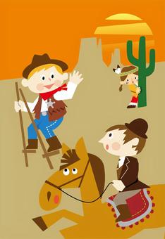 2026年　午　馬　カウボーイ　年賀状 カウボーイ,子ども,西部劇,アメリカ,乗馬,2026年,うま年,年賀状,元旦,楽しいのイラスト素材