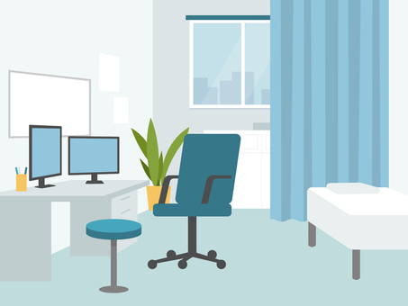 診察室 診察室,病院,診察,室内,病室,デスク,モニター,パソコン,椅子,丸椅子のイラスト素材