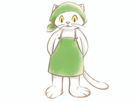料理ねこ 猫,料理,エプロン,三角巾,身支度,衛生のイラスト素材