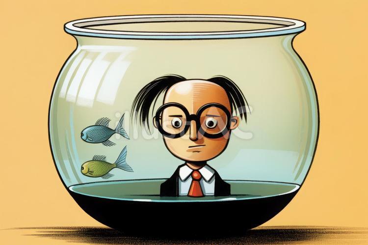 金魚鉢に浸かる男性 ビジネスマン,男性,落ち込むのイラスト素材