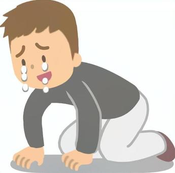 泣きながら自分を嘲笑う男性 自嘲,嘲笑う,自虐,笑う,泣く,涙,つらい,落ち込む,突っ伏す,伏せるのイラスト素材