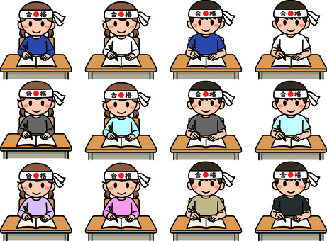 子供の受験生です。 子供,受験生,シンプル,勉強,机,ノート,問題集,小学生,緊張,鉢巻のイラスト素材