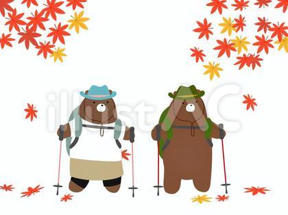 紅葉を見に山へ来たクマたち