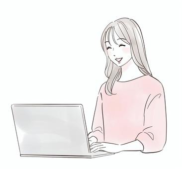 笑顔でノートパソコンを使う女性 女性,パソコン,操作,笑顔,嬉しい,楽しい,20代,30代,若い,人物のイラスト素材