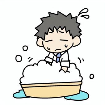 焦ってたらいを泡立てる男性 男性,たらい,焦る,泡立てる,バケツ,洗濯,手洗い,もこもこ,シャンプー,清潔のイラスト素材