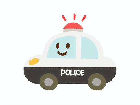 くるま_顔あり手描き_パトカー 車,パトカー,警察,パトロール,自動車,乗り物,かわいい,シンプル,手描き,アイコンのイラスト素材