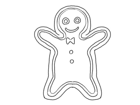 ジンジャークッキー線画 クリスマス,ジンジャークッキー,手描き,線画,黒,塗り絵,ジンジャーブレッドマン,シンプル,かわいい,１２月のイラスト素材