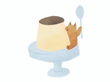 プリンとわんちゃん プリン,デザート,スイーツ,甘い,おやつ,犬,ドッグ,わんちゃん,ペット,スプーンのイラスト素材