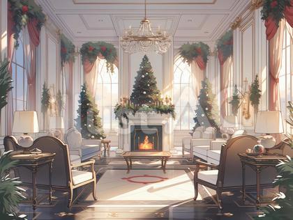 クリスマスパーティの装飾をした部屋_背景