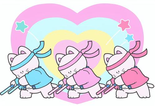 ヲタ芸をする猫たちの手描きイラスト2 ヲタ芸,推し活,かわいい,猫,応援,オタク,手描き,ペンライト,コンサート,ライブのイラスト素材