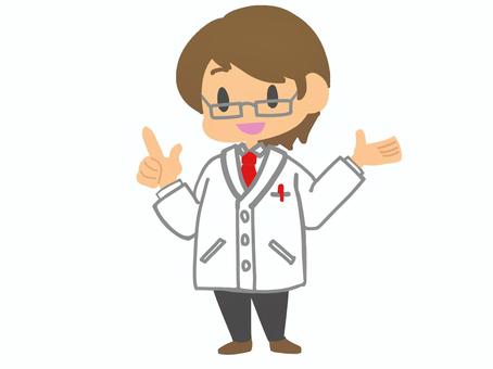 説明する医者 医者,白衣,説明,差し出す,身振り手振り,指さし,にこやか,主線なし,ポップ,可愛いのイラスト素材