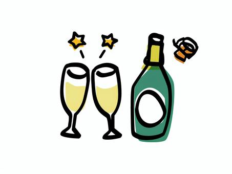 シャンパンで乾杯_色ズレゆるい絵 シャンパンで乾杯_色ズレゆるい絵 シャンパン,乾杯,グラス,ボトル,スパークリング,ワイン,ふたり,お祝い,クリスマス,パーティのイラスト素材