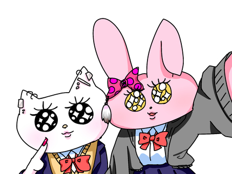 メガ盛りMAX自撮り うさぎ,兎,ねこ,猫,動物,自撮り,綺麗,生活,日常,かわいいのイラスト素材