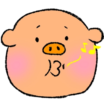 口笛をふくぶたさん ぶた,手描き,動物,キャラクター,口笛,リラックス,音楽のイラスト素材