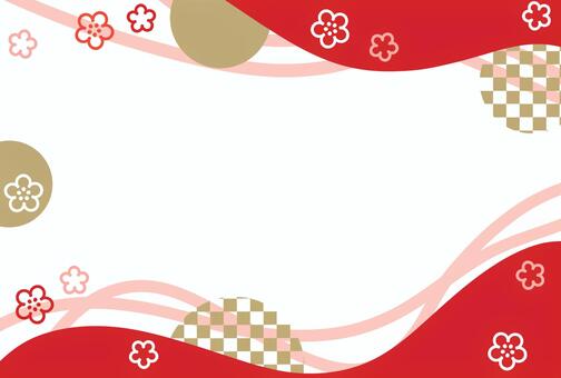 新春梅フレーム26 フレーム,和風,梅,金,紅白,花,メッセージ,スペース,壁紙,背景のイラスト素材