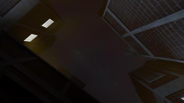 狭間の星空 空,光,影,壁,建物,隙間,天井,窓,屋根,レンガのイラスト素材