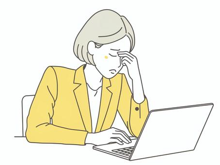 疲れている女性1 疲れている女性1 残業,疲労感,疲れ,疲れ目,パソコン,ノートパソコン,リモートワーク,ストレス,悩む,悩みのイラスト素材