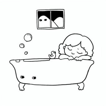 おふろ 風呂,入浴,バスタブ,猫足,シャボン玉,窓,女の子,リラックスのイラスト素材