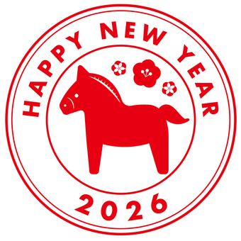 午年年賀状素材馬シルエットの消印風ロゴ 午,2026,年賀,シンプル,午年,ロゴ,年賀状,馬,2026年,スタンプのイラスト素材