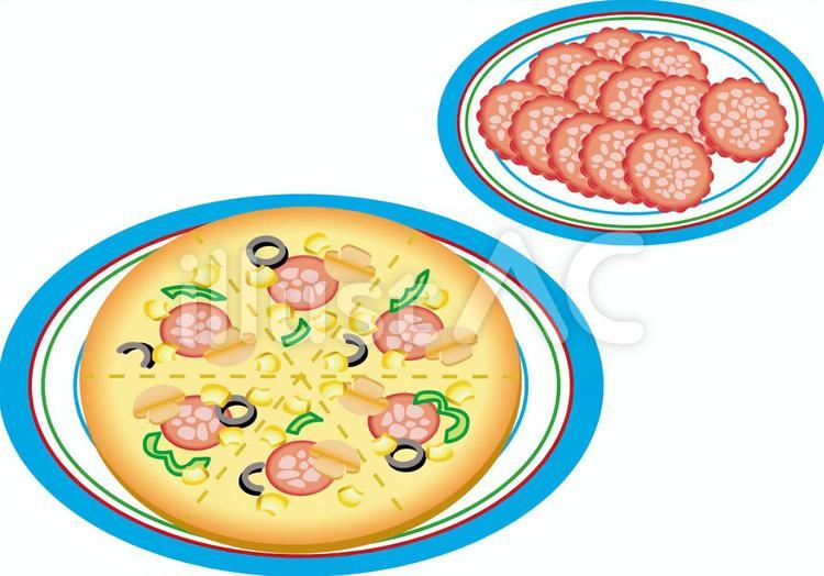 ピザとサラミソーセージ ピザ,サラミ,ソーセージのイラスト素材